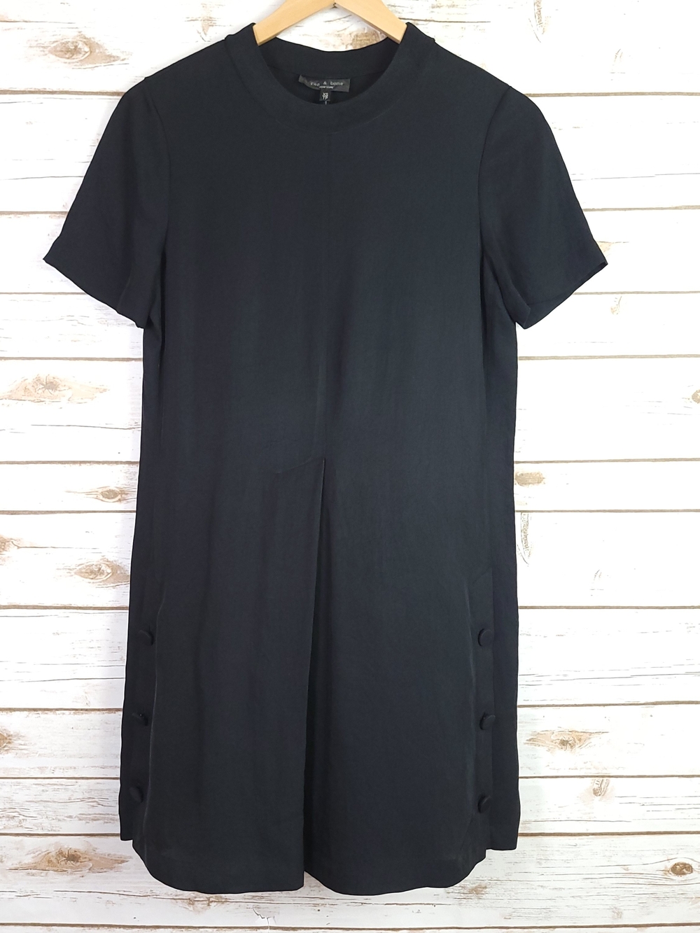 rag & bone Allegra Black Short Sleeve Shift Dress with Side Button Detail